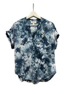 Cloth & Stone Anthropologie Tie Dye Tencel Button Down Blouse Sz L Blue White